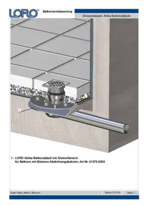 LORO parapet balcony drain with clamping flange for balconies with bitumen waterproofing membranes