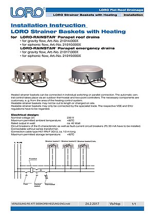 Installation instructions LORO-RAINSTAR® with heating – Cover page (PDF)