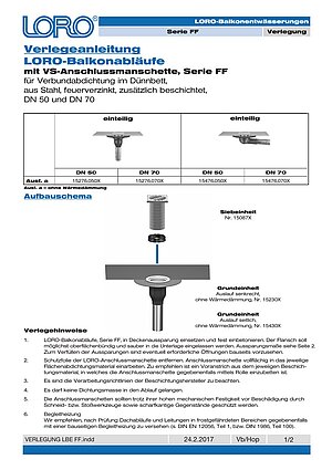 Installation instructions LORO Balcony drains Series FF – Cover page (PDF)