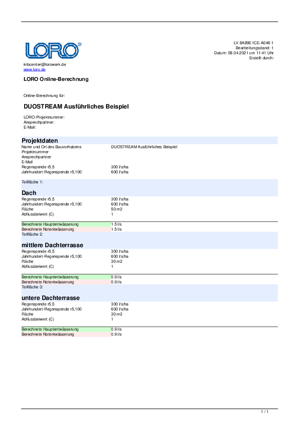 Example online calculation