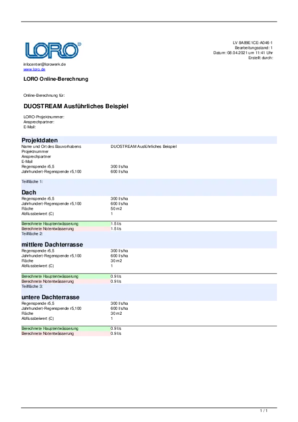 Example online calculation