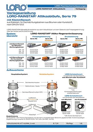 Verlegeanleitung LORO-RAINSTAR® mit Klemmflansch – Titelseite (PDF)