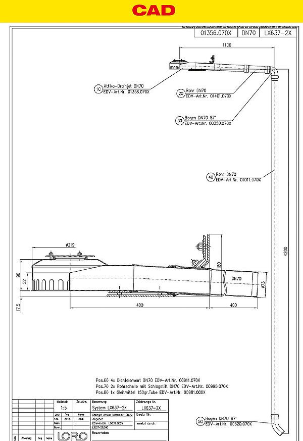 Systemform som CAD-ritning med monteringssituation
