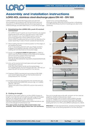 Installation instructions LORO-XCL Stainless Steel – Cover page (PDF)