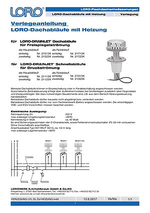 Verlegeanleitung LORO-DRAINLET®/DRAINJET® mit Heizung – Titelseite (PDF)