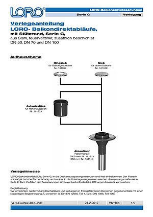 Installation instructions LORO Balcony drains Series G – Cover page (PDF)