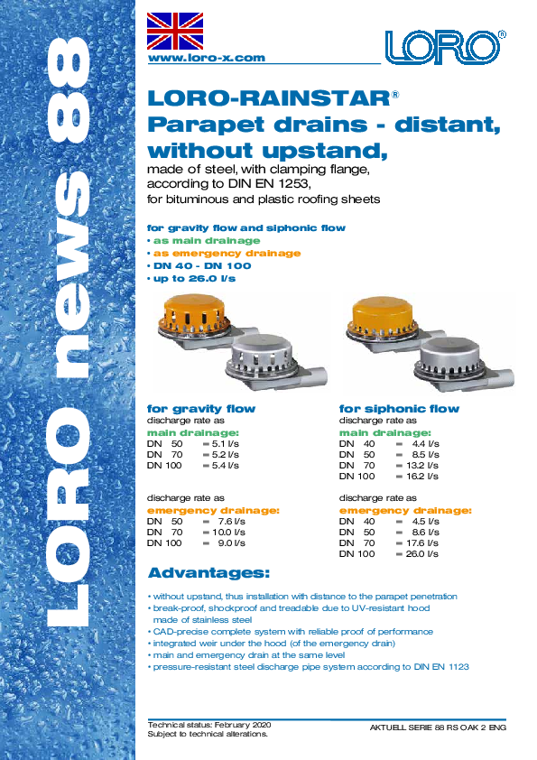 LORO-X RAINSTAR DISTANT for variable distance to the parapet