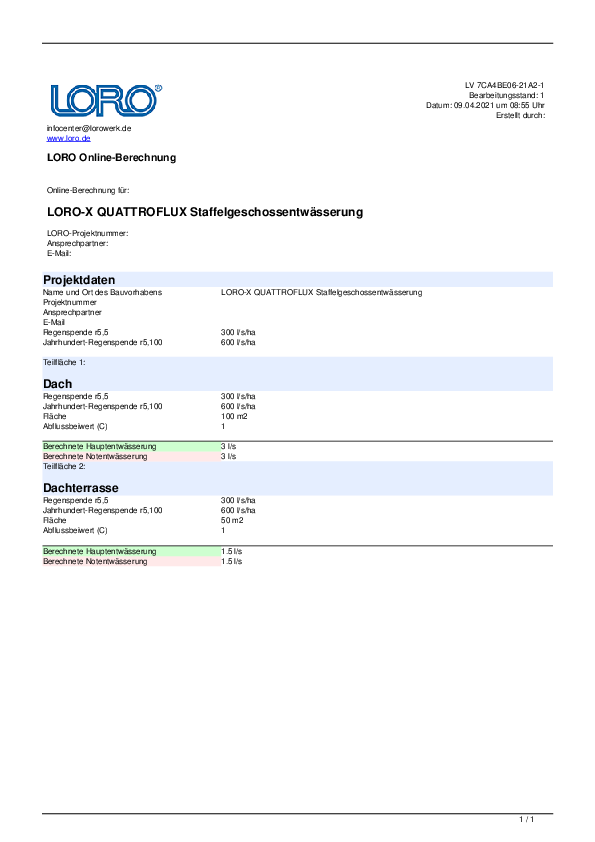 Example online calculation