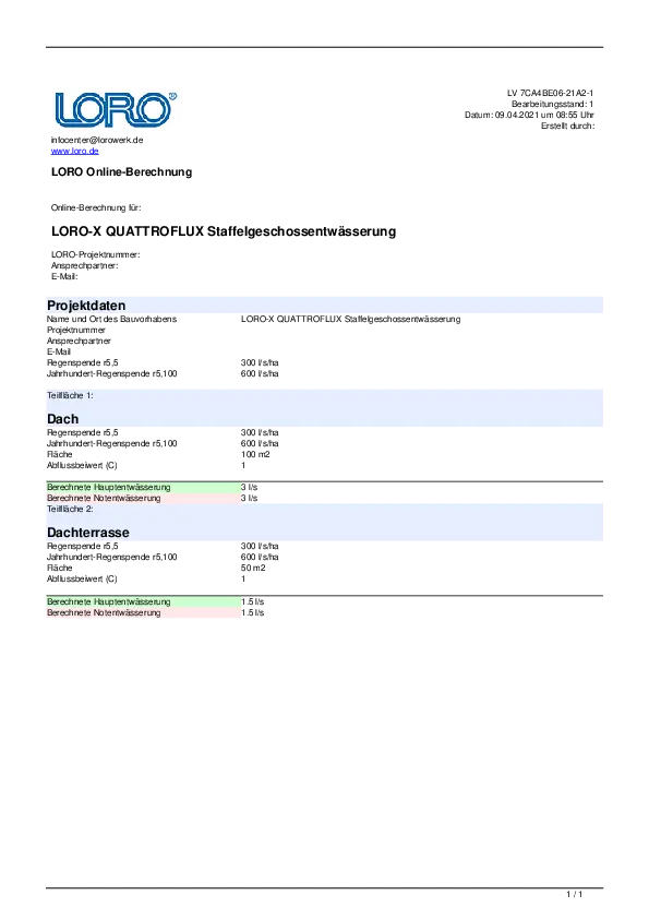 Example online calculation