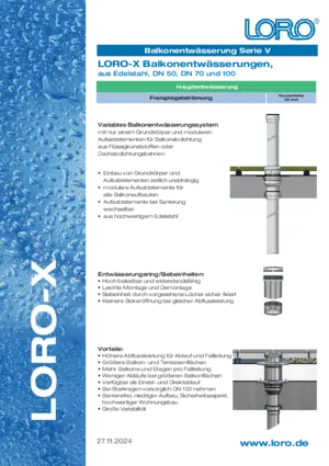 Aktuell
Balkonabläufe Serie V DN 50 - DN 100