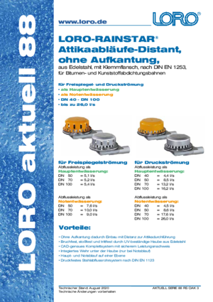 Serie 88 LORO-X RAINSTAR Distant ohne Aufkantung für variablen Abstand zur Attika 