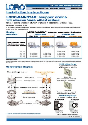 Installation instructions LORO-RAINSTAR® without raised edge – Cover page (PDF)