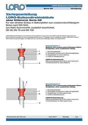Installation instructions LORO Balcony drains Series GS – Cover page (PDF)