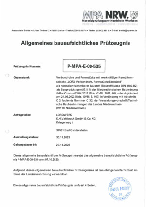LORO-Verbundrohr Standard Prüf.Nr.P-MPA-E-09-535