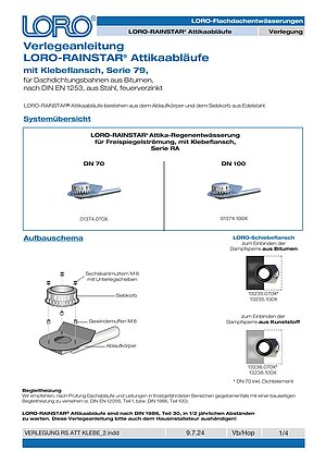 Verlegeanleitung LORO-RAINSTAR® mit Klebeflansch – Titelseite (PDF)