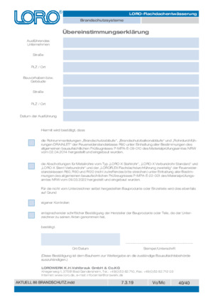 LORO-X Brandschutz - Übereinstimmungserklärung