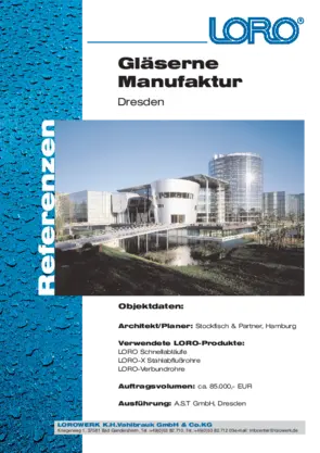 VW Gläserne Manufaktur Dresden Glasfassade mit verdeckter LORO-X Dachentwässerung
