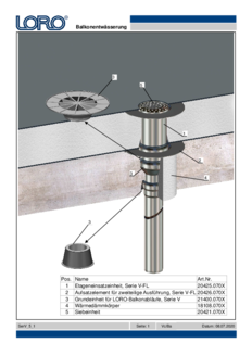 LORO-X scarico balcone Serie V-FL per plastica liquida in due pezzi come scarico singolo