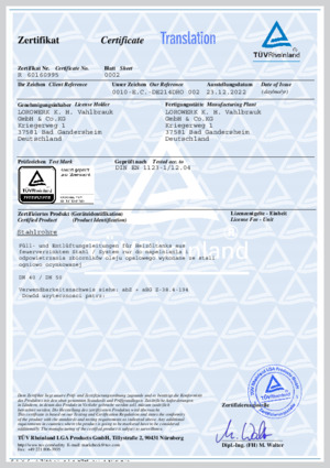 LORO-X Approvals and Certificates: LORO-X Filling and Ventilation