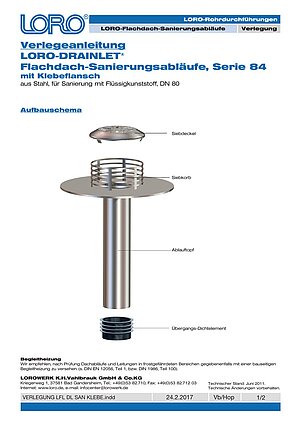 Installation instructions LORO-DRAINLET® with bonding flange renovation – Cover page (PDF)