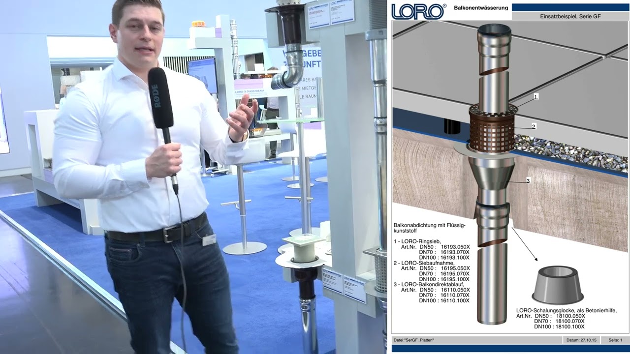 Миниатюра: LORO-X отводняване на балкони Серия GF за хидроизолации с течна пластмаса